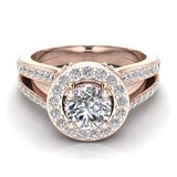 Exquisite Round Diamond Halo Split Shank Engagement Ring 1.35 ctw 14K Gold (G,I1) - Rose Gold