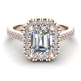 Emerald-Cut Solitaire Diamond Cornered Halo Wedding Ring 14K Gold-I,I1 - Rose Gold