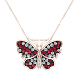 Butterfly Necklace Diamonds & Ruby 18K Gold 0.78 ctw G-SI - Rose Gold