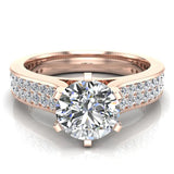 Round Diamond Engagement Ring For Women with Twin-Row Shank 14K Gold-F,VS - Rose Gold