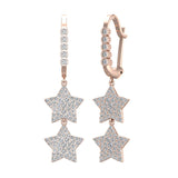 Star Diamond Dangle Earrings Dainty Drop Style 14K Gold 1.78 ct-G,SI - Rose Gold
