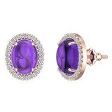 4.34 ct tw Amethyst & Diamond Cabochon Stud Earring In 14k Gold-G,I1 - Rose Gold