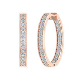 18K Gold Hoop Earrings 26mm Diamond Line Setting Click-in Lock-G,VS - Rose Gold