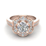 Solitaire Diamond Floral Halo Wedding Ring 14K Gold-I,I1 - Rose Gold