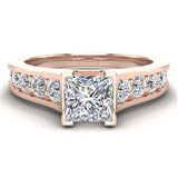 1.32 ctw Riviera Shank Princess Cut Diamond Engagement Ring 14K Gold-G,SI - Rose Gold
