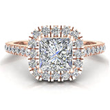 Princess Cushion Halo Diamond Engagement Ring 1.30 ct 18K Gold-G,SI - Rose Gold