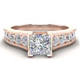 1.32 ctw Riviera Shank Princess Cut Diamond Engagement Ring 14K Gold-F,VS - Rose Gold