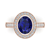 Classic Oval Sapphire & Diamond Fashion Ring 14K Gold - Rose Gold
