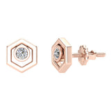 Diamond Earrings Hexagon Shape Studs Bezel Settings 10K Gold-J,SI2-I1 - Rose Gold