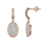 1.00 Ct Pave Set Oval Dangle Diamond Earrings 18K Gold (G,VS) - Rose Gold