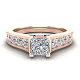 Princess Cut Diamond Engagement Ring Riviera Shank 1.07 ctw 18K Gold-G,VS - Rose Gold