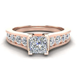 Princess Cut Diamond Engagement Ring Riviera Shank 1.07 ctw 14K Gold-I,I1 - Rose Gold