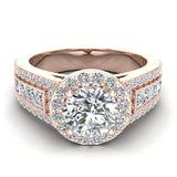 Round Diamond Halo Engagement Rings for Women GIA-18K Gold 1.90 ct-G,SI - Rose Gold