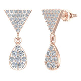 Diamond Dangle Earrings Tear Drop Cluster Triangle Top 14K Gold 0.72 ct-G,SI - Rose Gold