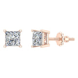 Diamond Earrings for Women Men Princess Cut 14K Gold Ear stud-G,I2 - Rose Gold