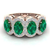 Oval Emerald & Diamond Band Ring 14K Gold - Rose Gold