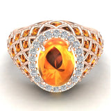 18K Gold Citrine Diamond Dome style cocktail rings 2.93 CT - Rose Gold
