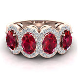 Oval Ruby & Diamond Band Ring 14K Gold - Rose Gold
