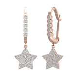 Star Diamond Dangle Earrings Dainty Drop Style 14K Gold 0.73 ct-I,I1 - Rose Gold
