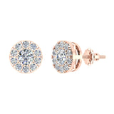 Halo Cluster Diamond Earrings 0.55 ct 14K Gold-G,SI - Rose Gold