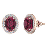 4.34 ct tw Red Garnet & Diamond Cabochon Stud Earring In 14k Gold-G,I1 - Rose Gold