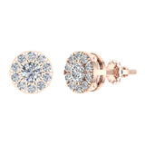 Halo Cluster Diamond Earrings 0.77 ctw 18K Gold (G,VS) - Rose Gold