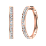 14K Gold Hoop Earrings 29mm Diamond Line Setting Click-in Lock-I,I1 - Rose Gold