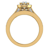 Diamond Wedding Ring Set Round Halo Rings 8-prongs 14K Gold 1.15 ct-G,SI - Yellow Gold