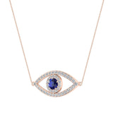0.94 Ct Evil Eye Diamond & Sapphires Pendant 14K Gold Necklace - Rose Gold