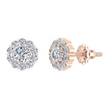 Diamond Stud Earrings Round brilliant Halo 14K Gold 0.75 ct-G,SI - Rose Gold