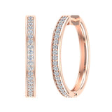 18K Hoop Earrings 26mm Diamond Line Setting Click-in Lock 0.60 ct-G,VS - Rose Gold