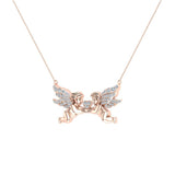 18K Gold Necklace Twin Angels & Wings Diamond Charm Pendant-VS - Rose Gold