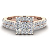 0.70 Ct Princess Cut Square Halo Diamond Wedding Ring Bridal Set 14K Gold (G,SI) - Rose Gold