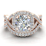Cushion Halo Diamond Engagement Ring Set Infinity style 14K Gold-I,I1 - Rose Gold
