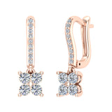 Diamond Cluster Dangle Diamond Earrings 14K Gold (I,I1) - Rose Gold