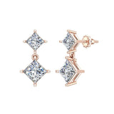 Princess Cut Drop Two stone Diamond Dangle Earrings 14K Gold-G,SI - Rose Gold
