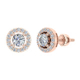 Exquisite Classic Diamond Halo Stud Earrings 14K Gold 4.00 mm Center-G,SI - Rose Gold