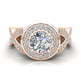 GIA Round brilliant halo diamond engagement rings criss-cross 14K 1.25 ctw I-I1 - Rose Gold