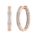 14K Hoop Earrings 21mm Diamond Setting Secure Click-in Lock 0.96 ct-I,I1 - Rose Gold