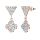 Diamond Dangle Earrings Clover Pattern Cluster Triangle 14K Gold 0.90 ctw-G,SI - Rose Gold