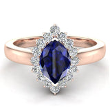 September Birthstone Sapphire Marquise 14K Gold Diamond Ring 1.00 ct tw - Rose Gold