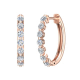 Oval Shaped Diamond Huggies Style Hoop Earrings 14K Gold-I,I1 - Rose Gold