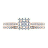 Princess Cut Square Halo Diamond Wedding Ring Set 0.59 Carat Total 14K Gold (G,SI) - Rose Gold