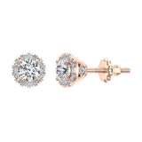 Highlighted Cone Halo Diamond Earrings Stud 14K Gold 3.8mm Center-I1 - Rose Gold