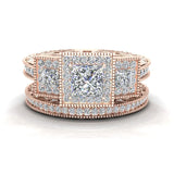 Princess Cut Vintage Engagement Ring with Wedding Band 18K Gold-G,VS - Rose Gold