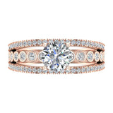 Diamond Rows Bezel Shank Wide Engagement Ring 1.44 Ct 18K Gold-G,SI - Rose Gold