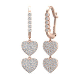 Heart Diamond Dangle Earrings Dainty Drop Style 14K Gold 1.18 ct-I,I1 - Rose Gold