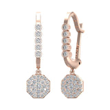 Octagon Diamond Dangle Earrings Drop Style 18K Gold 1.20 ctw-G,VS - Rose Gold