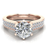 Round Diamond Engagement Ring For Women with Twin-Row Shank 14K Gold-I1 - Rose Gold