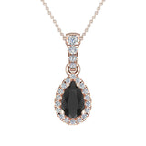 Pear Cut Black Diamond Halo Diamond Necklace 14K Gold-G,I1 - Rose Gold